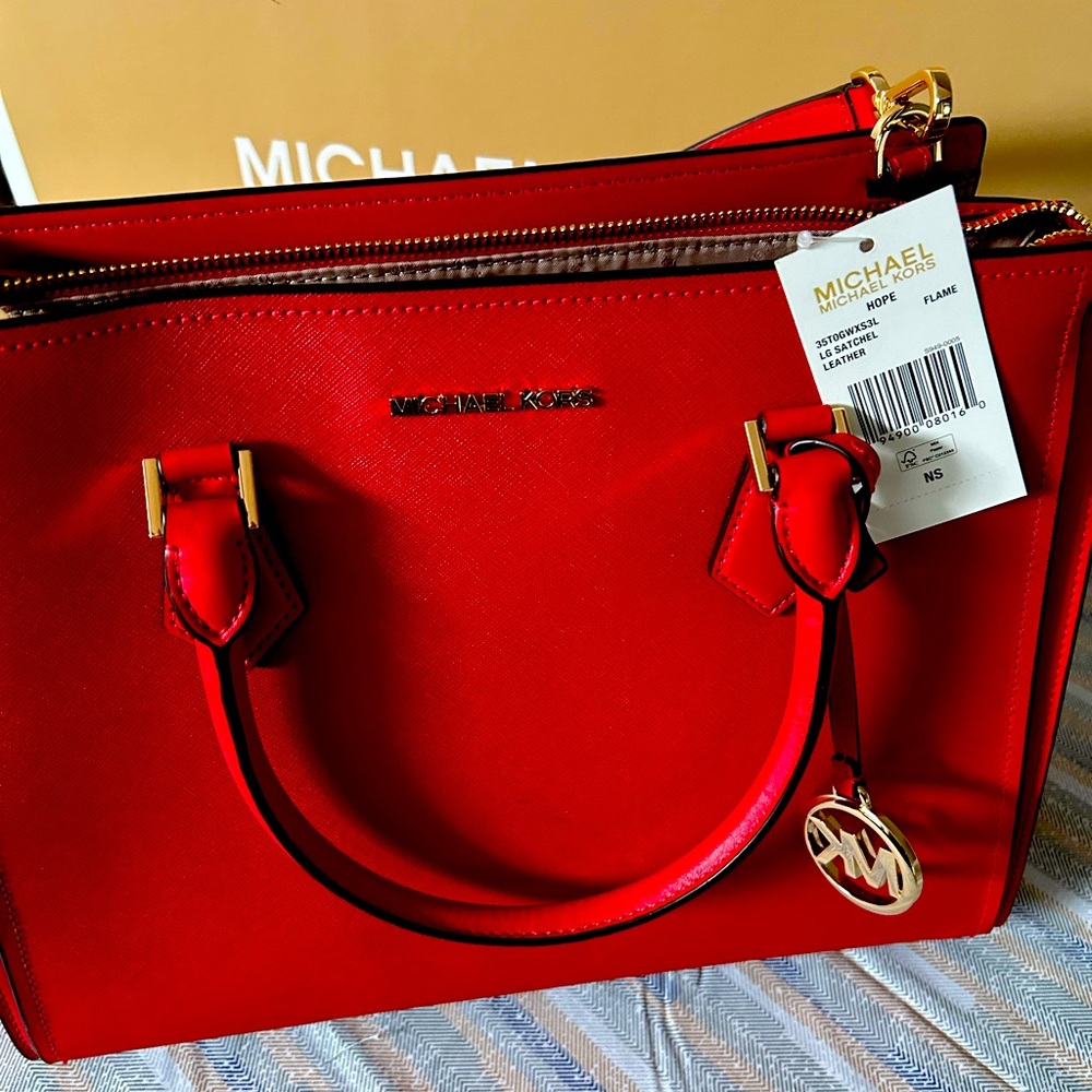 Michael Kors Large Leather Satchel/Tote- Red- New With Tag